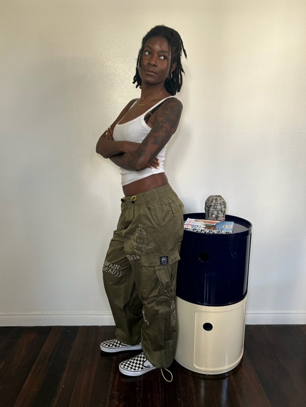 Brain Dead x Minions embroidered drawstring cargo pants in olive green